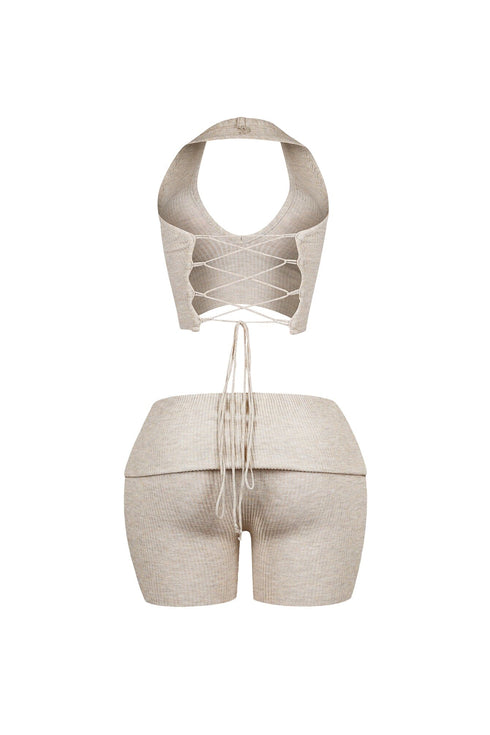 Backfire Ribbed Knit Halter Top & Shorts SET